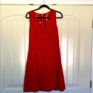 Nanette Lepore - red sleeveless lined embroidered dress. Size 8